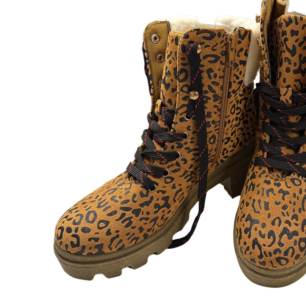 Olivia Miller Leopard Print Women's Boots with Faux Fur Lining - Picture 9 of 9